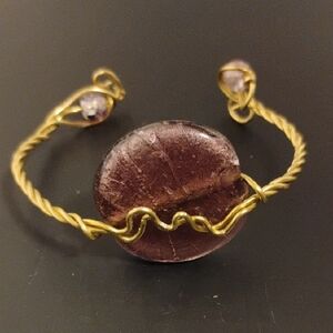 Handmade Elegant Brass Wire and Purple Bracelet